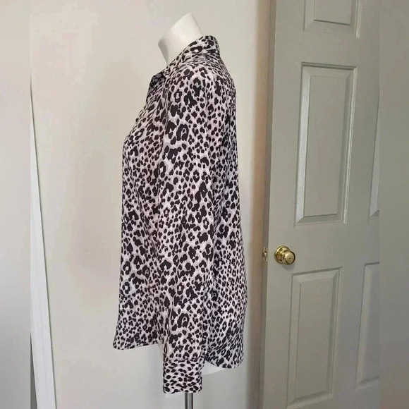 Equipment Essential Long Sleeve Animal Leopard Print Silk Button Down Blouse(M) - Picture 6 of 10